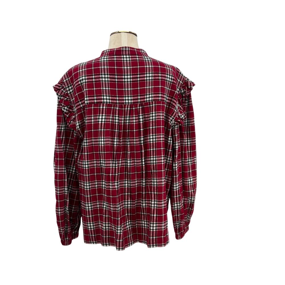 Something Navy Flannel Plaid Ruffle Shirt Red Combo XXL 100% Cotton Button Up - Picture 8 of 15